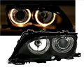 Μπροστινά Φανάρια Set Για Bmw 3 E46 Sedan/Caravan 01-05 Angel Eyes Μαύρα H7/H7 Με Μοτέρ Depo - Headlights - Xenon - Bulbs